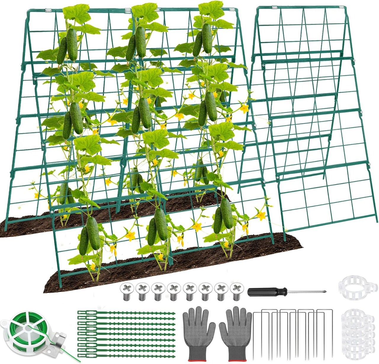 A-Frame Metal Cucumber Trellis for Raised Beds – 42 × 32 in Foldable Coated Steel Garden Trellis for Climbing Plants, Easy-Install Support for Vegetables, Fruits & Flowers